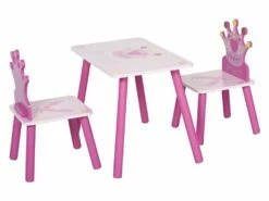 HOMCOM Ensemble Table Et Chaises Enfant Design Princesse Motif Couronne Bois Pin MDF Rose