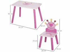 HOMCOM Ensemble Table Et Chaises Enfant Design Princesse Motif Couronne Bois Pin MDF Rose -mobilier de bureau Shop meuble bureau 13885321
