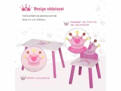 HOMCOM Ensemble Table Et Chaises Enfant Design Princesse Motif Couronne Bois Pin MDF Rose -mobilier de bureau Shop meuble bureau 13885323