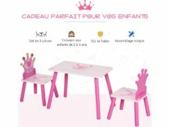 HOMCOM Ensemble Table Et Chaises Enfant Design Princesse Motif Couronne Bois Pin MDF Rose -mobilier de bureau Shop meuble bureau 13885325