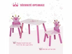 HOMCOM Ensemble Table Et Chaises Enfant Design Princesse Motif Couronne Bois Pin MDF Rose -mobilier de bureau Shop meuble bureau 13885327