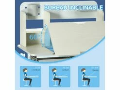 Bureau Enfant Multi-rangement - Bureau Hauteur Réglable, Plateau Inclinable - 3 étagères, 2 Niches, Pot Crayon, Tablette Coulissante à Rangement - Gris Blanc -mobilier de bureau Shop meuble bureau 13885359