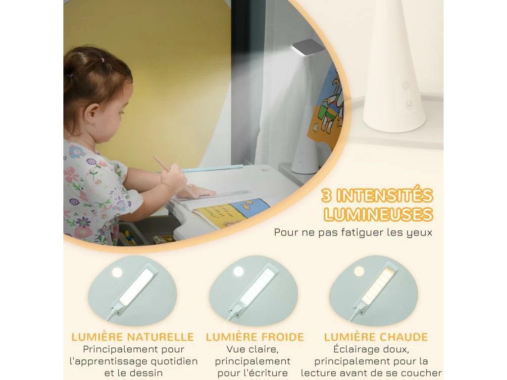 HOMCOM Bureau Enfant Avec Chaise - Ensemble Bureau Et Chaise Réglable - Lampe, Support De Lecture, Tablette Coulissante Multi-rangement - Gris Blanc 9 HOMCOM Bureau Enfant Avec Chaise - Ensemble Bureau Et Chaise Réglable - Lampe, Support De Lecture, Tablette Coulissante Multi-rangement - Gris Blanc – Image 9