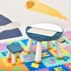 HOMCOM Ensemble Table De Construction Multi-activités Pour Enfant Avec Tabouret Ø 63 X 49H Cm Bleu Et Blanc