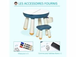 HOMCOM Ensemble Table De Construction Multi-activités Pour Enfant Avec Tabouret Ø 63 X 49H Cm Bleu Et Blanc -mobilier de bureau Shop meuble bureau 13885461
