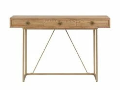 Bureau Console Avec 3 Tiroirs - MDF Et Métal - Naturel Et Doré - DEYAM -mobilier de bureau Shop meuble bureau 14023427