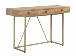 Bureau Console Avec 3 Tiroirs - MDF Et Métal - Naturel Et Doré - DEYAM -mobilier de bureau Shop meuble bureau 14023429
