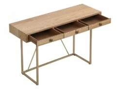 Bureau Console Avec 3 Tiroirs - MDF Et Métal - Naturel Et Doré - DEYAM -mobilier de bureau Shop meuble bureau 14023431