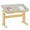 Bureau Enfant écolier Junior OLIVIA Table à Dessin Réglable En Hauteur Et Pupitre Inclinable, 2 Tiroirs En Pin Massif Naturel/gris