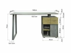 Bureau 1 Porte 1 Tiroir - Decor Bois Blanc Et Gris - L 140 X P 60 X H 75 - COLOGNE -mobilier de bureau Shop meuble bureau 14110395