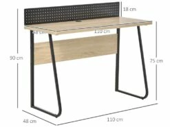 Bureau Secrétaire Style Industriel Dim. 110L X 48l X 90H Cm Châssis Métal Noir Plateau Support Panneaux Particules Chêne Clair -mobilier de bureau Shop meuble bureau 14179973