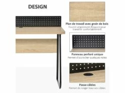 Bureau Secrétaire Style Industriel Dim. 110L X 48l X 90H Cm Châssis Métal Noir Plateau Support Panneaux Particules Chêne Clair -mobilier de bureau Shop meuble bureau 14179975