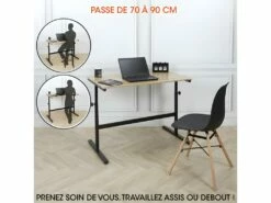 Bureau Réglable "Austin" 100cm Naturel & Noir -mobilier de bureau Shop meuble bureau 14183889