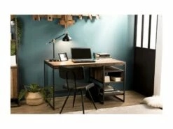 ALIDA - Bureau Marron 1 Niche Et 1 Tablette Teck Recyclé Acacia Mahogany Recyclé Et Métal Noir