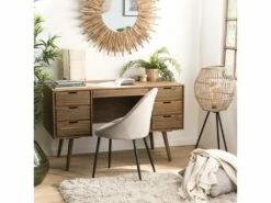 ANDREW - Bureau Scandi Bois Marron 6 Tiroirs Sapin