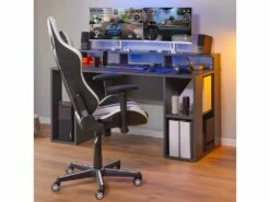 MARIO - Pack Bureau Gamer Et Fauteuil Simili Blanc Et Noir