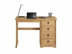 Bureau SALSA Avec Rangement 4 Tiroirs En Pin Massif Finition Teintée/cirée, Style Mexicain -mobilier de bureau Shop meuble bureau 15070493