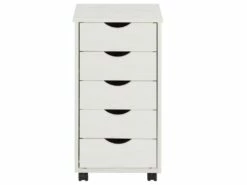 Caisson De Bureau LAGOS Meuble De Rangement Sur Roulettes Avec 5 Tiroirs, En Pin Massif Lasuré Blanc -mobilier de bureau Shop meuble bureau 15752599