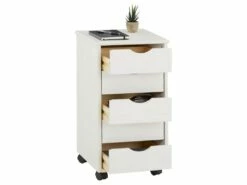 Caisson De Bureau LAGOS Meuble De Rangement Sur Roulettes Avec 5 Tiroirs, En Pin Massif Lasuré Blanc -mobilier de bureau Shop meuble bureau 15752601