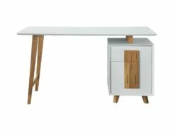 Bureau 1 Porte 1 Tiroir - Décor Bois Et Blanc - L 140 X P 76 X H 60 - HAMBOURG