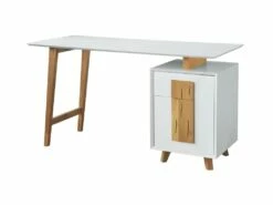 Bureau 1 Porte 1 Tiroir - Décor Bois Et Blanc - L 140 X P 76 X H 60 - HAMBOURG -mobilier de bureau Shop meuble bureau 15910219