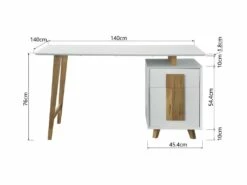 Bureau 1 Porte 1 Tiroir - Décor Bois Et Blanc - L 140 X P 76 X H 60 - HAMBOURG -mobilier de bureau Shop meuble bureau 15910221