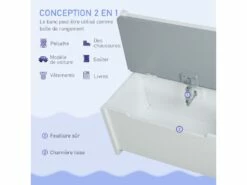 Ensemble De Table Et Chaises Enfant - Set De 4 Pièces - Table, 2 Chaises, Banc Coffre 2 En 1 - MDF Pin Blanc Gris -mobilier de bureau Shop meuble bureau 15915083