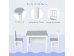 Ensemble De Table Et Chaises Enfant - Set De 4 Pièces - Table, 2 Chaises, Banc Coffre 2 En 1 - MDF Pin Blanc Gris -mobilier de bureau Shop meuble bureau 15915087