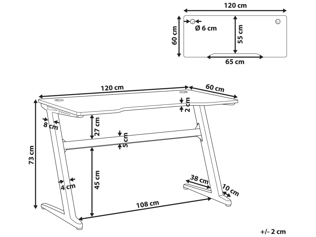 Bureau Gamer éclairage LED 120 X 60 Cm Noir DARFUR 3 Bureau Gamer éclairage LED 120 X 60 Cm Noir DARFUR – Image 3