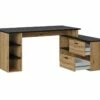 Bureau D'angle En Mélamine Coloris Imitation Chêne Rustique / Noir - Longueur 183 X Profondeur 141 X Hauteur 75 Cm