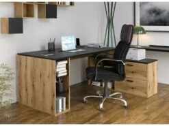 Bureau D'angle En Mélamine Coloris Imitation Chêne Rustique / Noir - Longueur 183 X Profondeur 141 X Hauteur 75 Cm 8 Bureau D'angle En Mélamine Coloris Imitation Chêne Rustique / Noir - Longueur 183 X Profondeur 141 X Hauteur 75 Cm -mobilier de bureau Shop meuble bureau 17700269