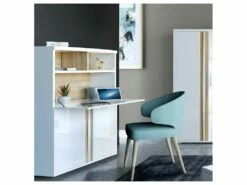 Secrétaire 3 Portes 2 Niches Blanc Laqué/ Chêne Doré - STAIN