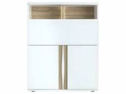 Secrétaire 3 Portes 2 Niches Blanc Laqué/ Chêne Doré - STAIN -mobilier de bureau Shop meuble bureau 18316795