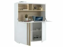 Secrétaire 3 Portes 2 Niches Blanc Laqué/ Chêne Doré - STAIN -mobilier de bureau Shop meuble bureau 18316797