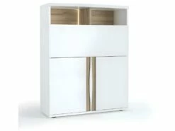 Secrétaire 3 Portes 2 Niches Blanc Laqué/ Chêne Doré - STAIN -mobilier de bureau Shop meuble bureau 18316799