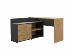 MOLINE - Bureau D'angle Avec Rangement - 3 Tiroirs + 2 Etagères - 120x50x76 Cm - Bureau D'ordinateur