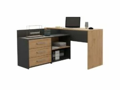 MOLINE - Bureau D'angle Avec Rangement - 3 Tiroirs + 2 Etagères - 120x50x76 Cm - Bureau D'ordinateur -mobilier de bureau Shop meuble bureau 18380471