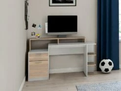 Bureau Avec Rangements ZACHARIE - Blanc Et Chêne 15 Bureau Avec Rangements ZACHARIE - Blanc Et Chêne -mobilier de bureau Shop meuble bureau 19056733