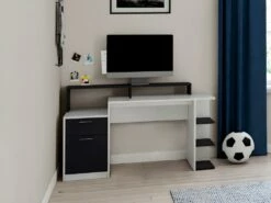 Bureau Avec Rangements ZACHARIE - Blanc Et Gris -mobilier de bureau Shop meuble bureau 19057209