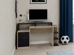 Bureau Avec Rangements ZACHARIE - Coloris : Chêne Et Noir -mobilier de bureau Shop meuble bureau 19057377