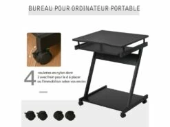 Bureau Informarique Roulant ZOLA Noir -mobilier de bureau Shop meuble bureau 19170219