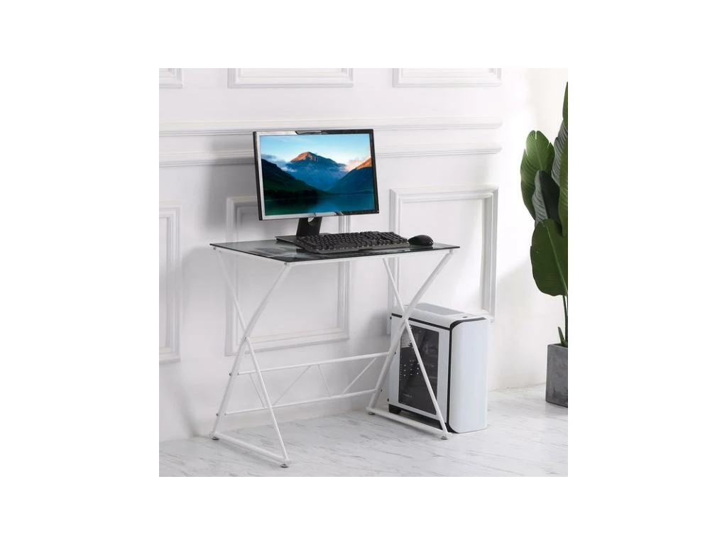 Bureau Verre Trempé NEW-YORK Blanc 2 Bureau Verre Trempé NEW-YORK Blanc – Image 2