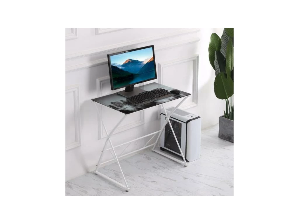 Bureau Verre Trempé NEW-YORK Blanc 4 Bureau Verre Trempé NEW-YORK Blanc – Image 4