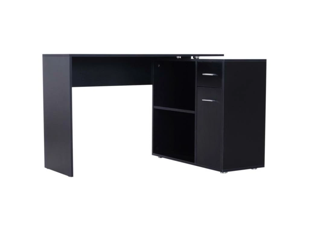 Bureau Informatique Meuble D'angle Multi-rangements Avec étagères CORNER Noir 1 Bureau Informatique Meuble D'angle Multi-rangements Avec étagères CORNER Noir