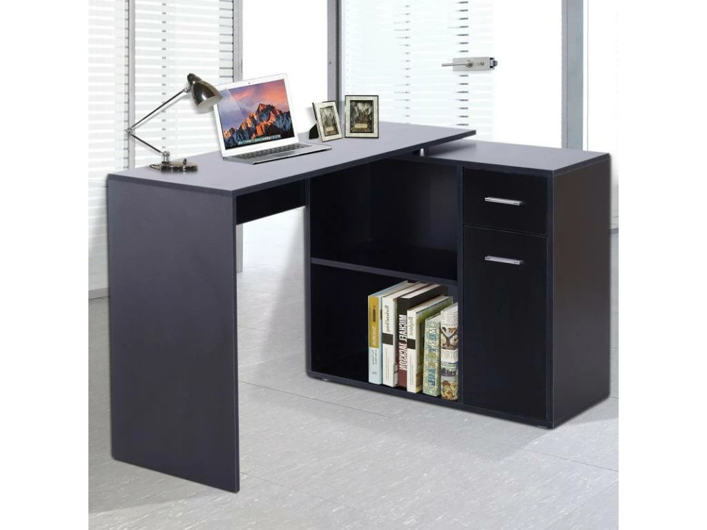 Bureau Informatique Meuble D'angle Multi-rangements Avec étagères CORNER Noir 2 Bureau Informatique Meuble D'angle Multi-rangements Avec étagères CORNER Noir – Image 2
