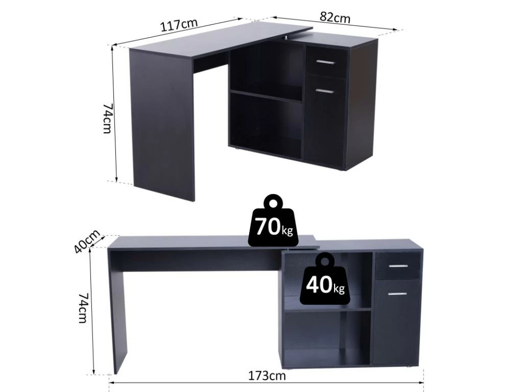 Bureau Informatique Meuble D'angle Multi-rangements Avec étagères CORNER Noir 3 Bureau Informatique Meuble D'angle Multi-rangements Avec étagères CORNER Noir – Image 3
