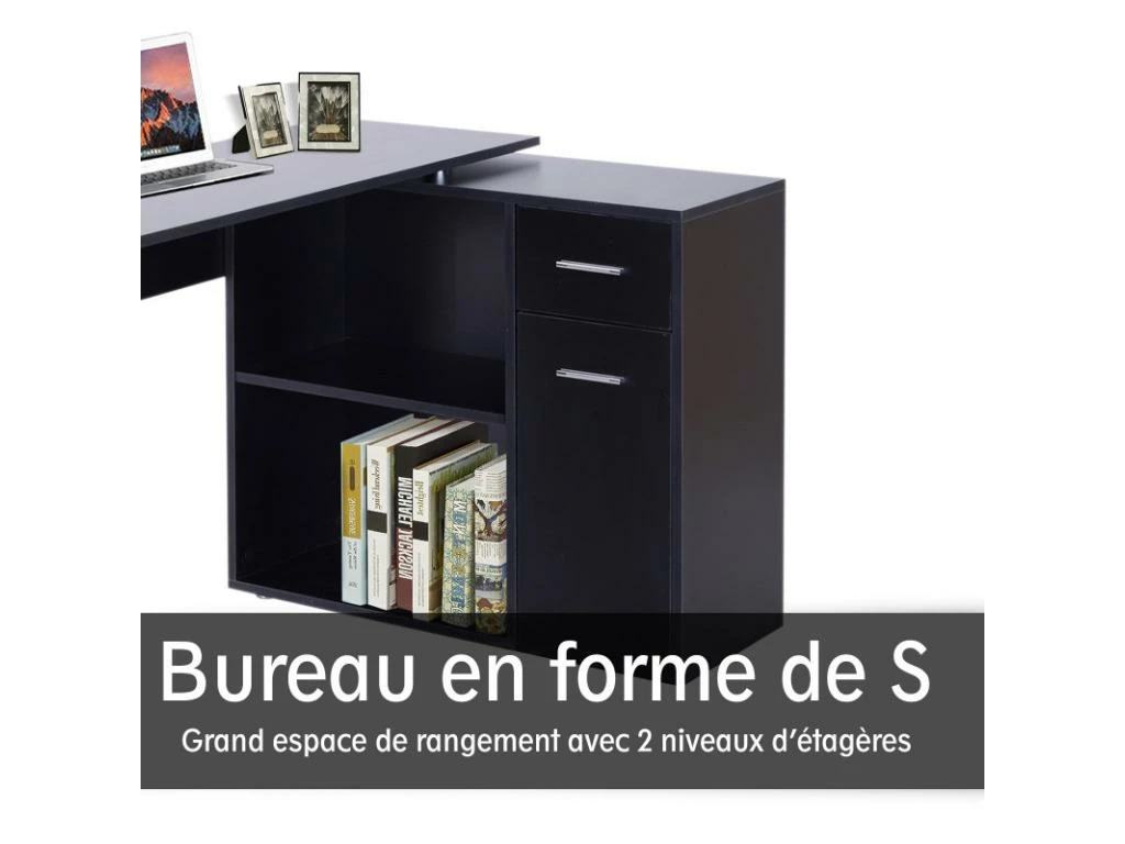 Bureau Informatique Meuble D'angle Multi-rangements Avec étagères CORNER Noir 4 Bureau Informatique Meuble D'angle Multi-rangements Avec étagères CORNER Noir – Image 4