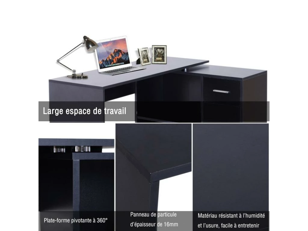 Bureau Informatique Meuble D'angle Multi-rangements Avec étagères CORNER Noir 5 Bureau Informatique Meuble D'angle Multi-rangements Avec étagères CORNER Noir – Image 5