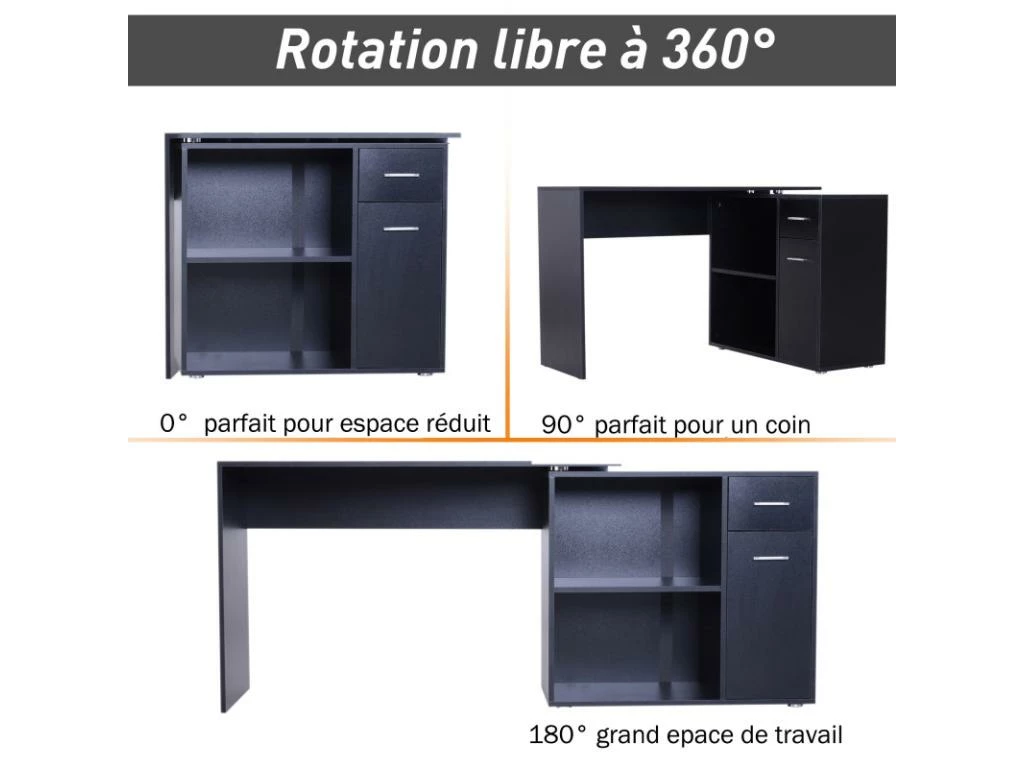 Bureau Informatique Meuble D'angle Multi-rangements Avec étagères CORNER Noir 6 Bureau Informatique Meuble D'angle Multi-rangements Avec étagères CORNER Noir – Image 6
