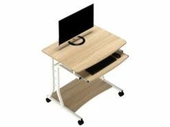 Petit Bureau Informatique - Roulant - Blanc/aspect Bois De Chêne -mobilier de bureau Shop meuble bureau 19171479